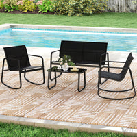 Tangkula Outdoor Rocking Bistro Set with Rocking Chairs Loveseat & Glass Coffee Table