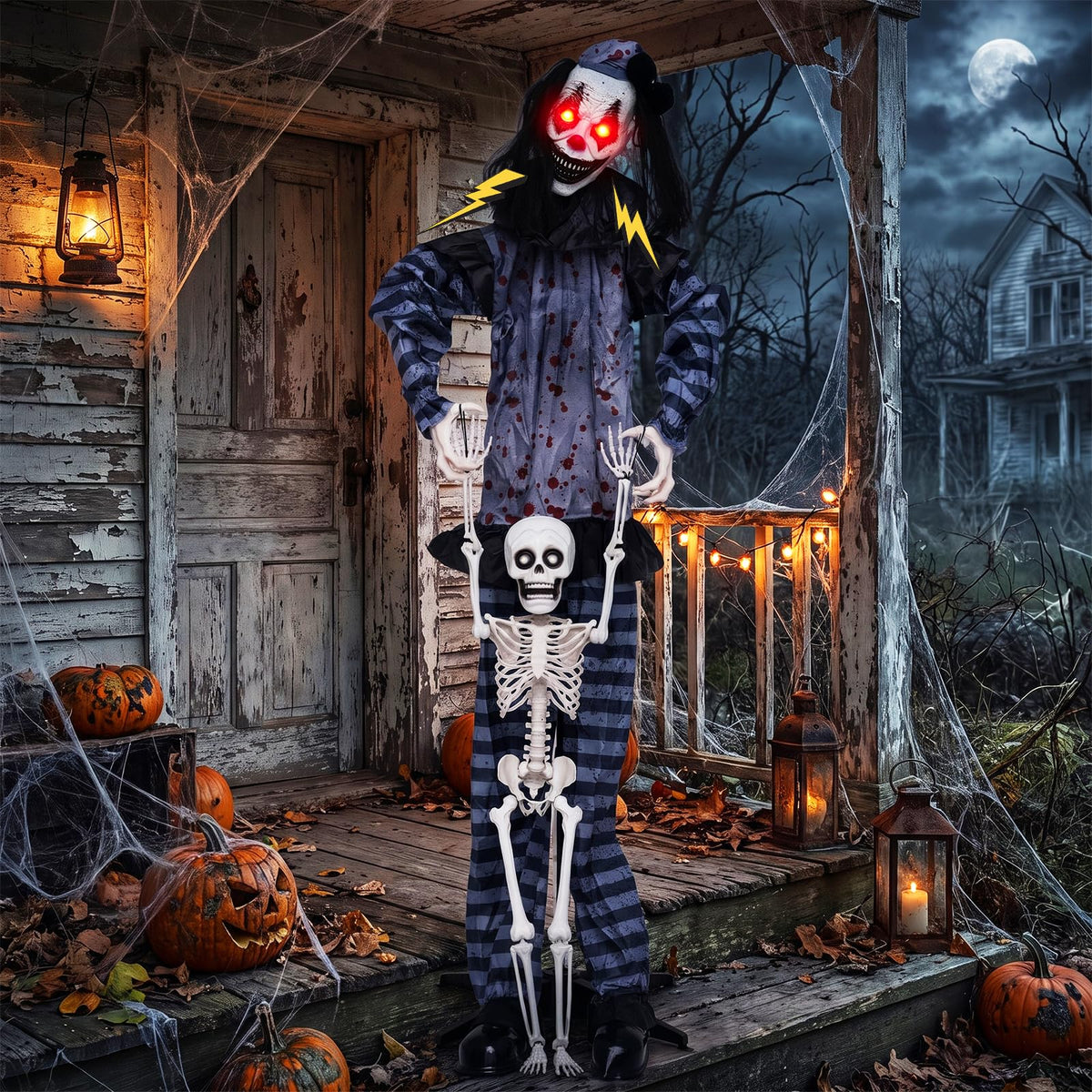 Tangkula 70" Halloween Animated Life-Size Clown Catching Skeleton Doll