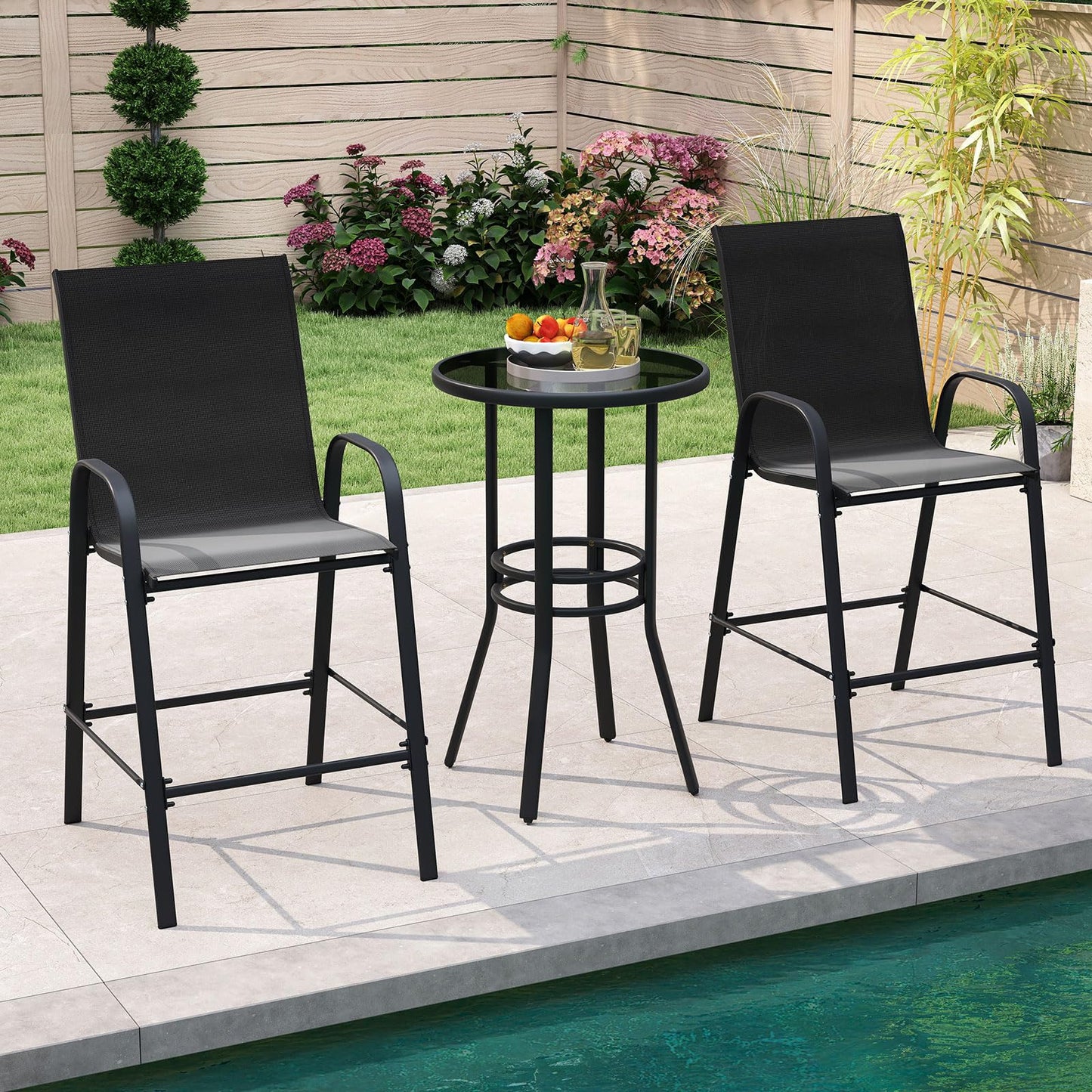 Tangkula Outdoor Bar Stools Set of 2/4 with High Back for Backyard Deck Pool