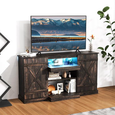 Tangkula 58”L Farmhouse LED TV Stand for TV up to 65 Inch
