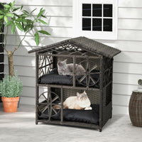 Niche pour chat Tangkula à 2 étages en osier, enclos pour chaton en rotin avec coussins amovibles