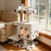 Tangkula Arbre à chat esthétique à imprimé vache de 76 cm avec condo à 2 portes et perchoir supérieur rembourré