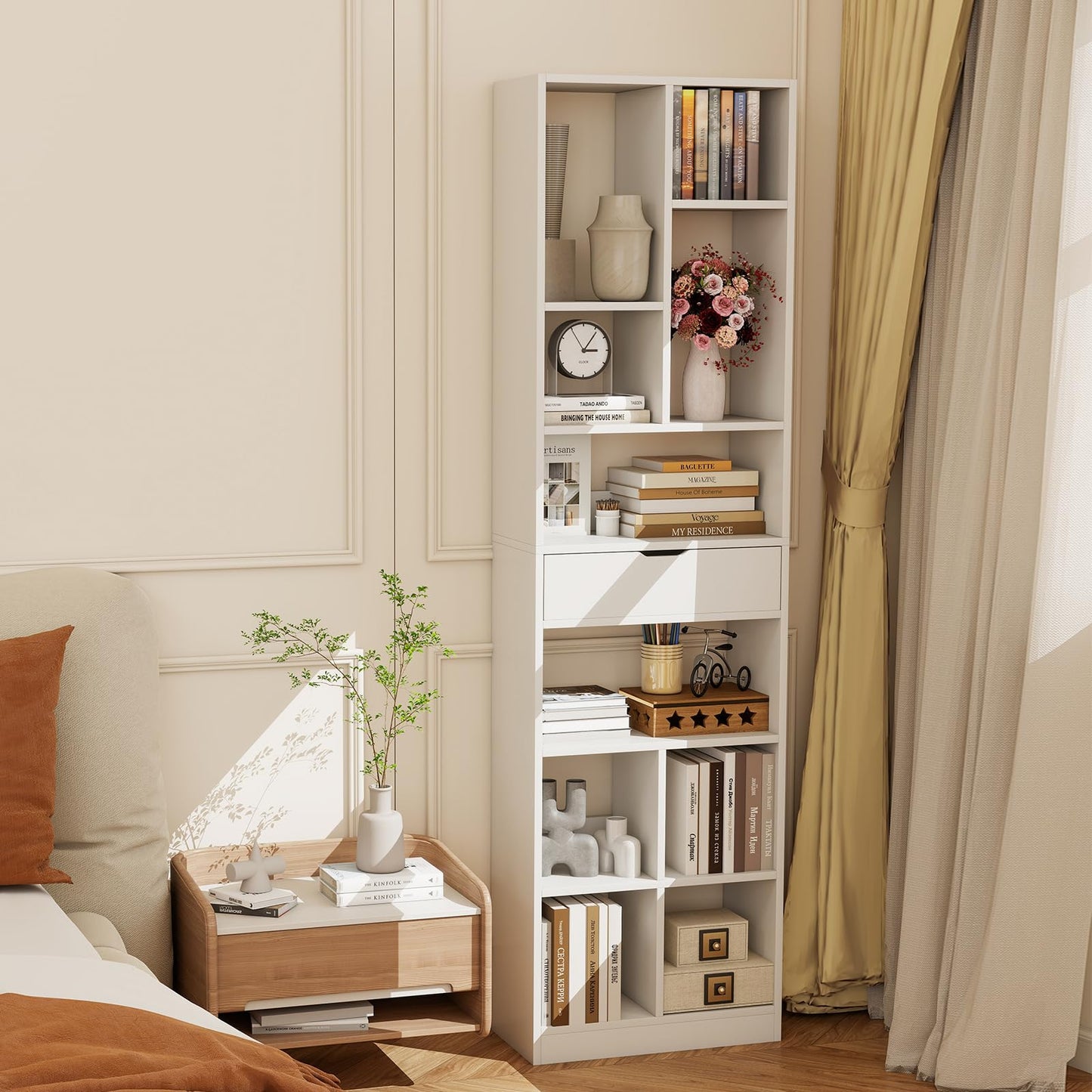Tangkula 71” Tall Bookcase with Drawer Modern Bookshelf(1/2)