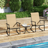 Tangkula 3 Piece Patio Rocker Set w/High Backrest & Wood-Plastic Tabletop