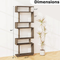 Tangkula 64" Tall 6-Tier S Shaped Bookcase with Anti-Tipping Kit