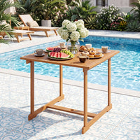 Tangkula 35.5" Acacia Wood Square 4-Person Patio Table with Umbrella Hole