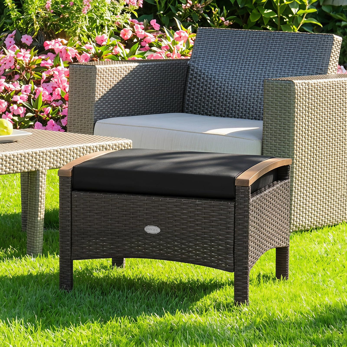 Tangkula 2 Piece Patio Rattan Ottomans, Outdoor Wicker Footstool