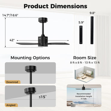 Tangkula 42” Ceiling Fan with Light and Remote for Bedroom