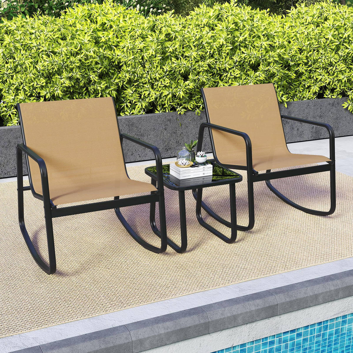 Tangkula Patio 3 Piece Rocking Bistro Set