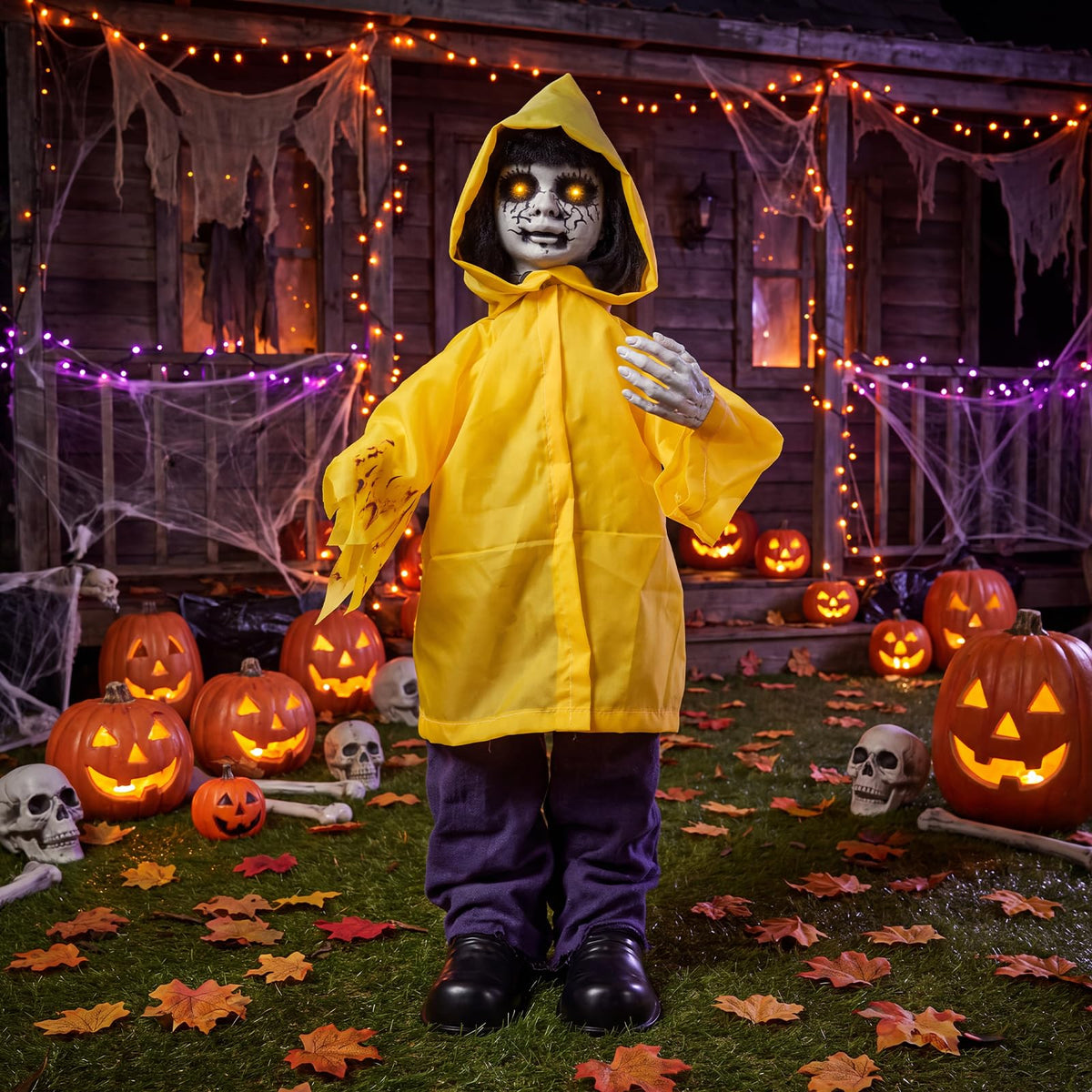 Tangkula Halloween Animated Life Size Scary Boy with Light Up Eyes