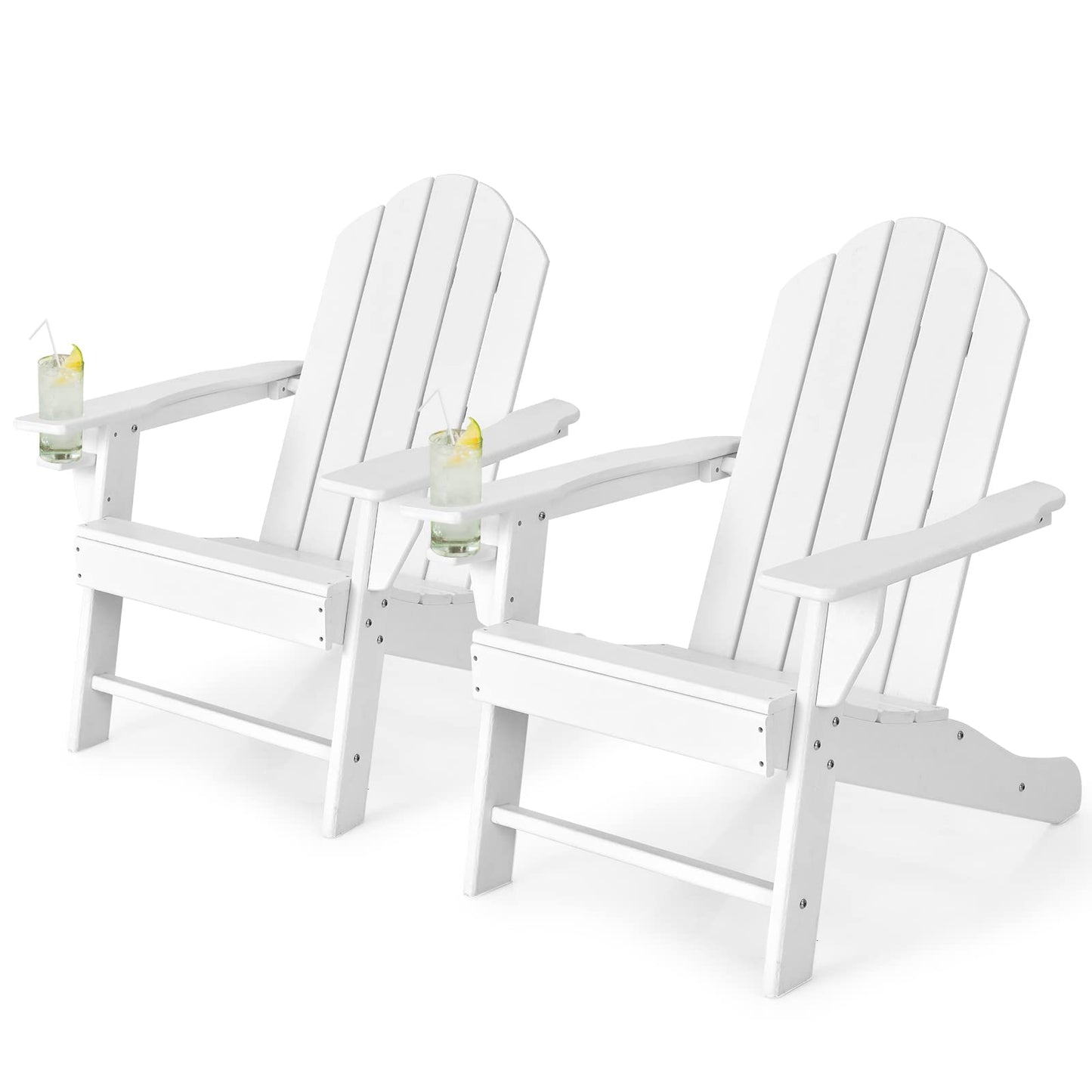 Tangkula Adirondack Chair Outdoor, Fade Resistant HDPE Armchairs with Cup Holder
