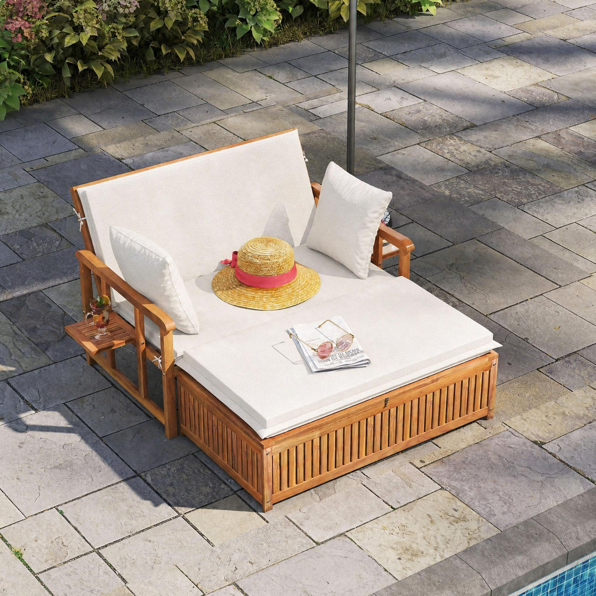 Tangkula Acacia Wood Patio Daybed