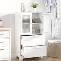 Tangkula Bathroom Floor Storage Cabinet with 2 Drawers & 2 Frosted Glass Doors