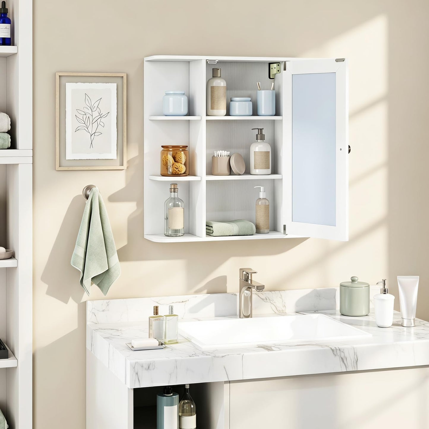 Tangkula 26 x 6.5 x 25 Inches Bathroom Wall Cabinet with Mirror