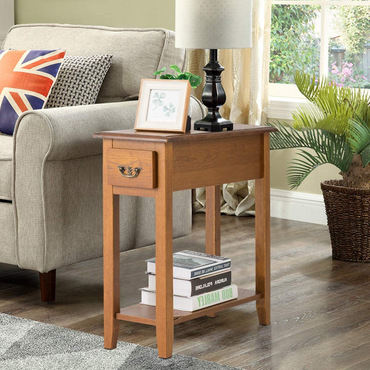 Tangkula Narrow End Table, Slim Side Table with Drawer and Open Shelf