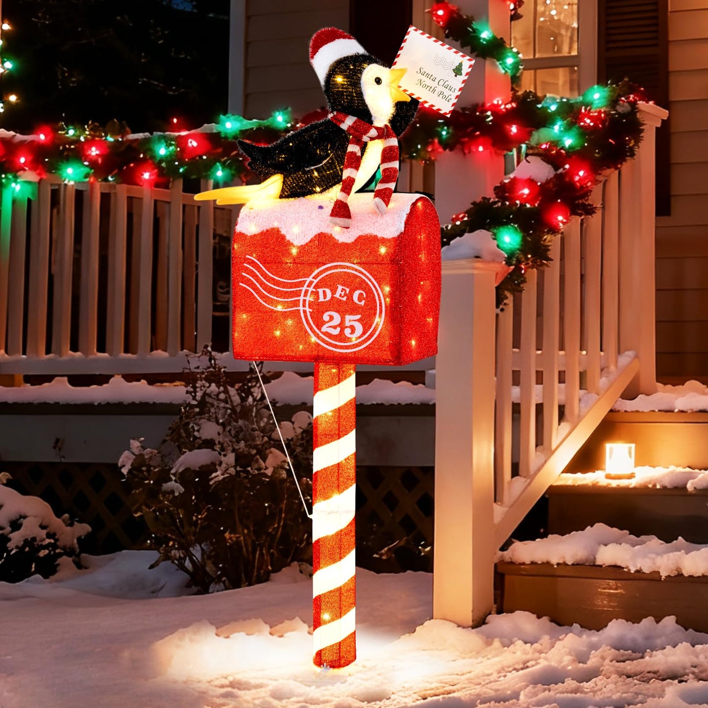 Tangkula 4,8 FT Pingouin Lumineux de Noël sur Boîte aux Lettres