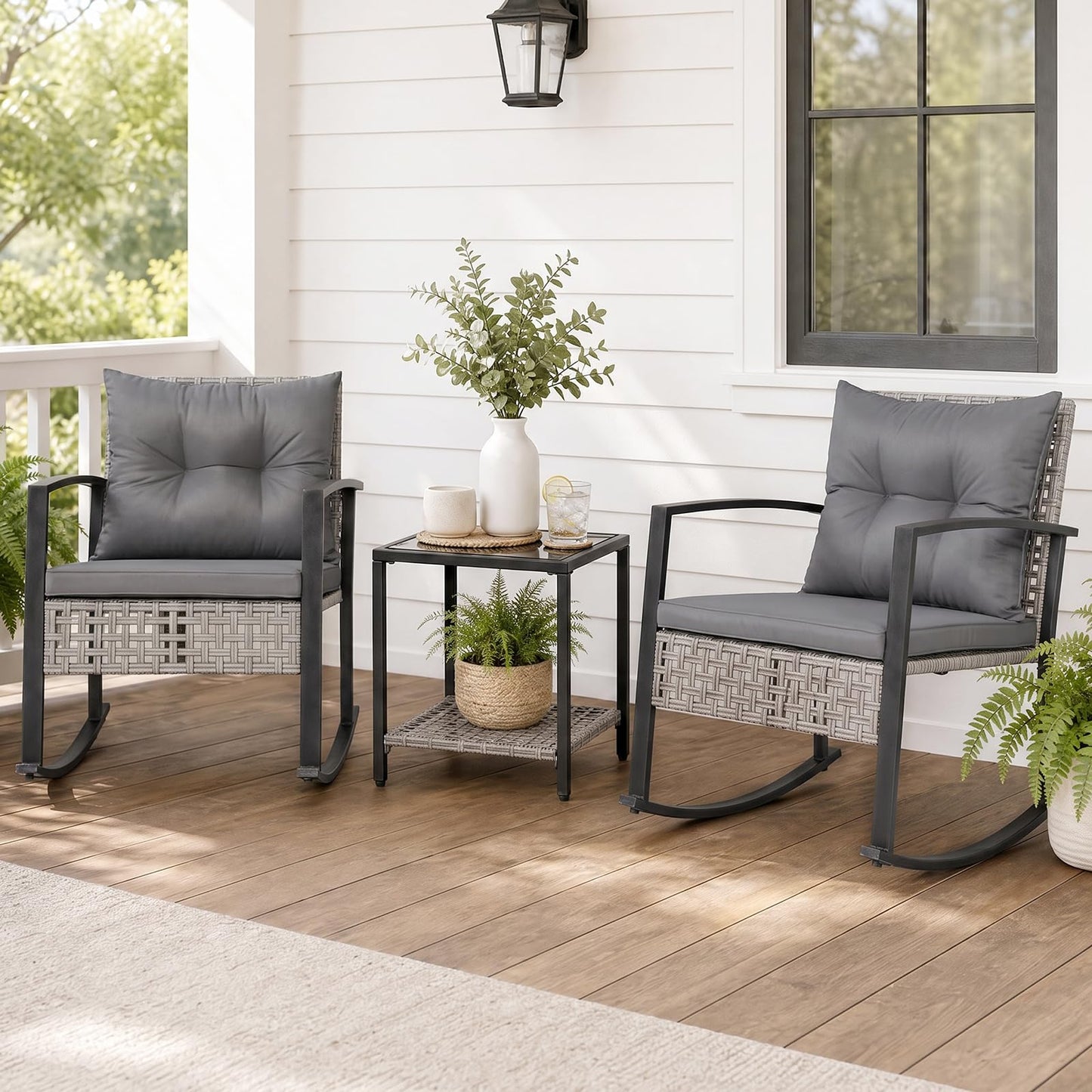 Tangkula 3-Piece Outdoor Rocking Chair Set for Garden
