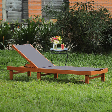 Tangkula Wood Lounge Chair Outdoor for Poolside Lawn Backyard