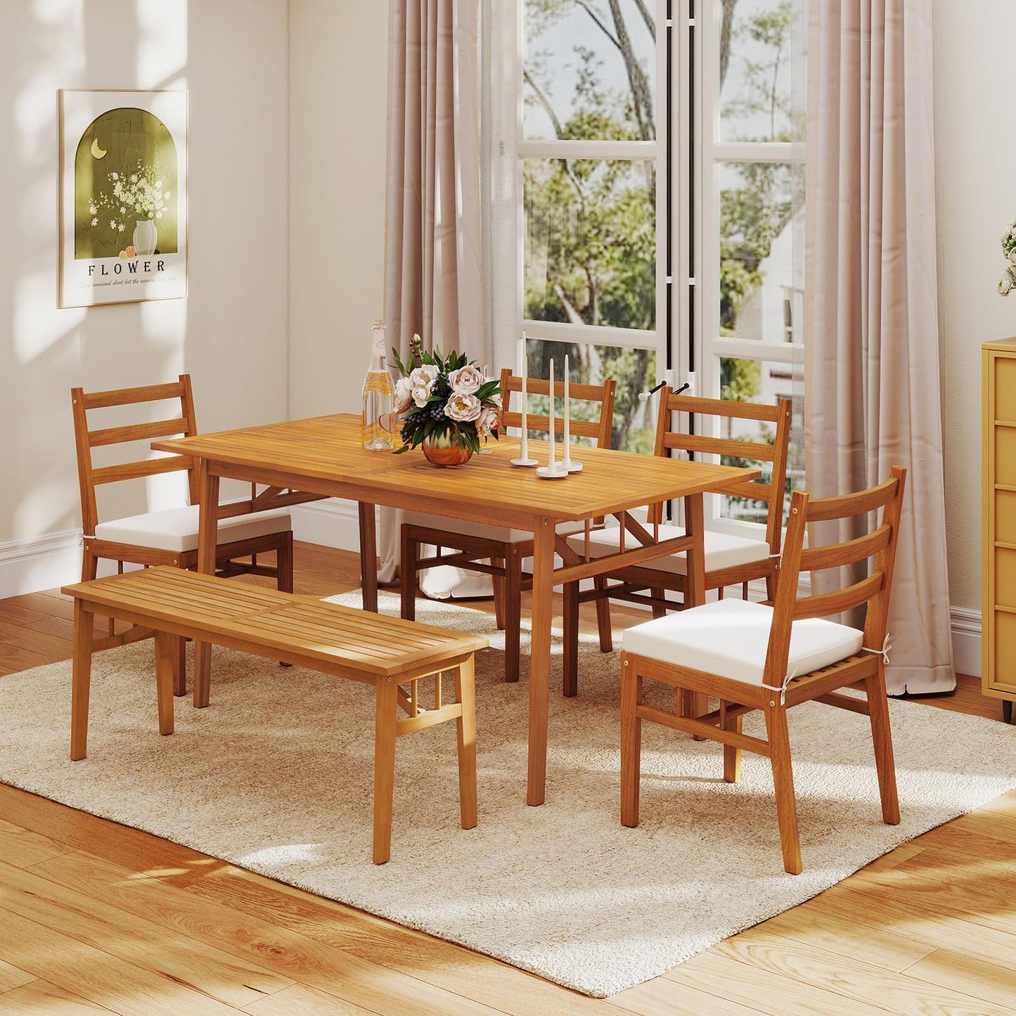 Tangkula 6 Pieces Patio Acacia Wood Dining Set