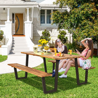 Tangkula Wooden Picnic Table with 2 Built-in Benches
