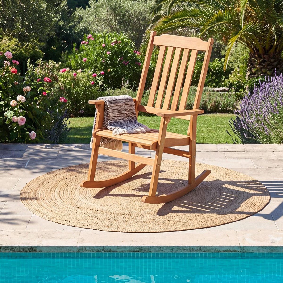 Tangkula Outdoor Patio Wood Rocking Chair for Porch Garden Backyard