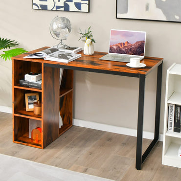 Tangkula Computer Desk with Storage Shelves, Home Office Desk with 5 Side Shelves & Metal Frame