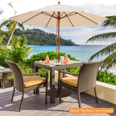TANGKULA 9.5 FT Pulley Lift Round Patio Umbrella, Wooden Market Umbrella