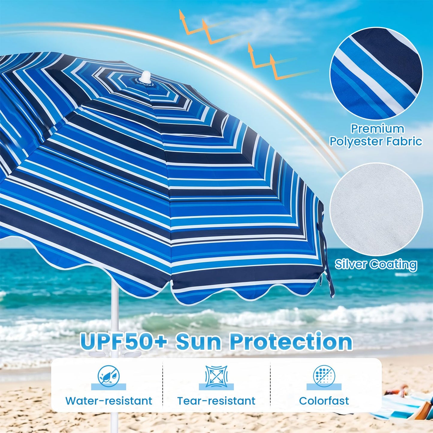 Tangkula 6.5 FT Scalloped Beach Umbrella with Cup Holders