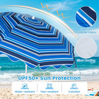 Tangkula 6.5 FT Scalloped Beach Umbrella with Cup Holders