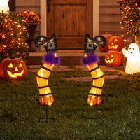 Tangkula Set of 2 Halloween Lighted Witch Legs Decorations with Stakes