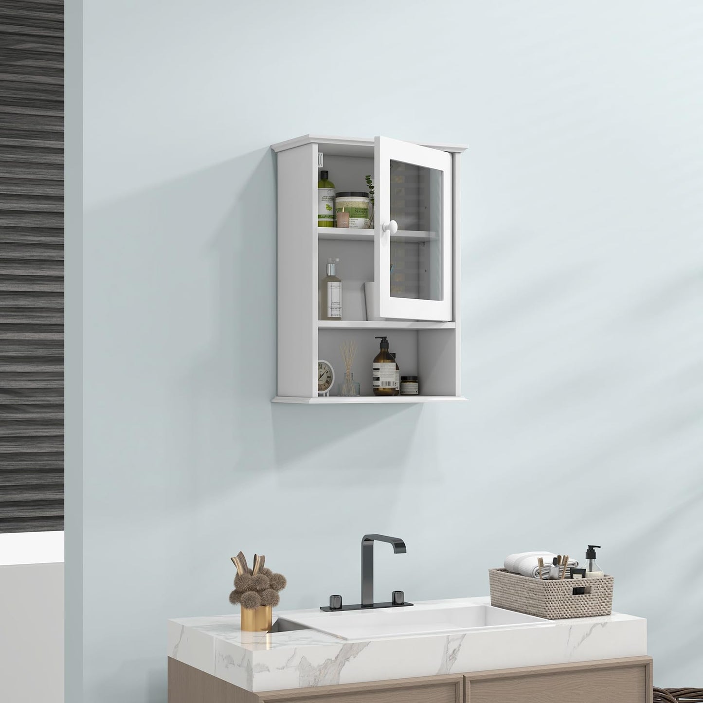 Tangkula Bathroom Cabinet With Door and Open Shelf