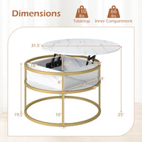 Tangkula 31.5” Round Center Table with Hidden Compartment & Side Shelves