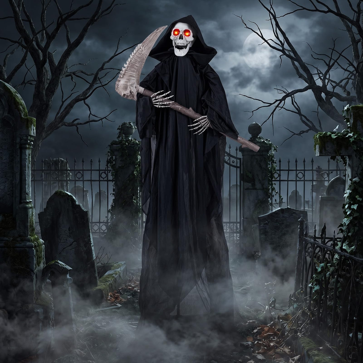 Tangkula 6 FT Halloween Animatronics Standing Grim Reaper with Sickle