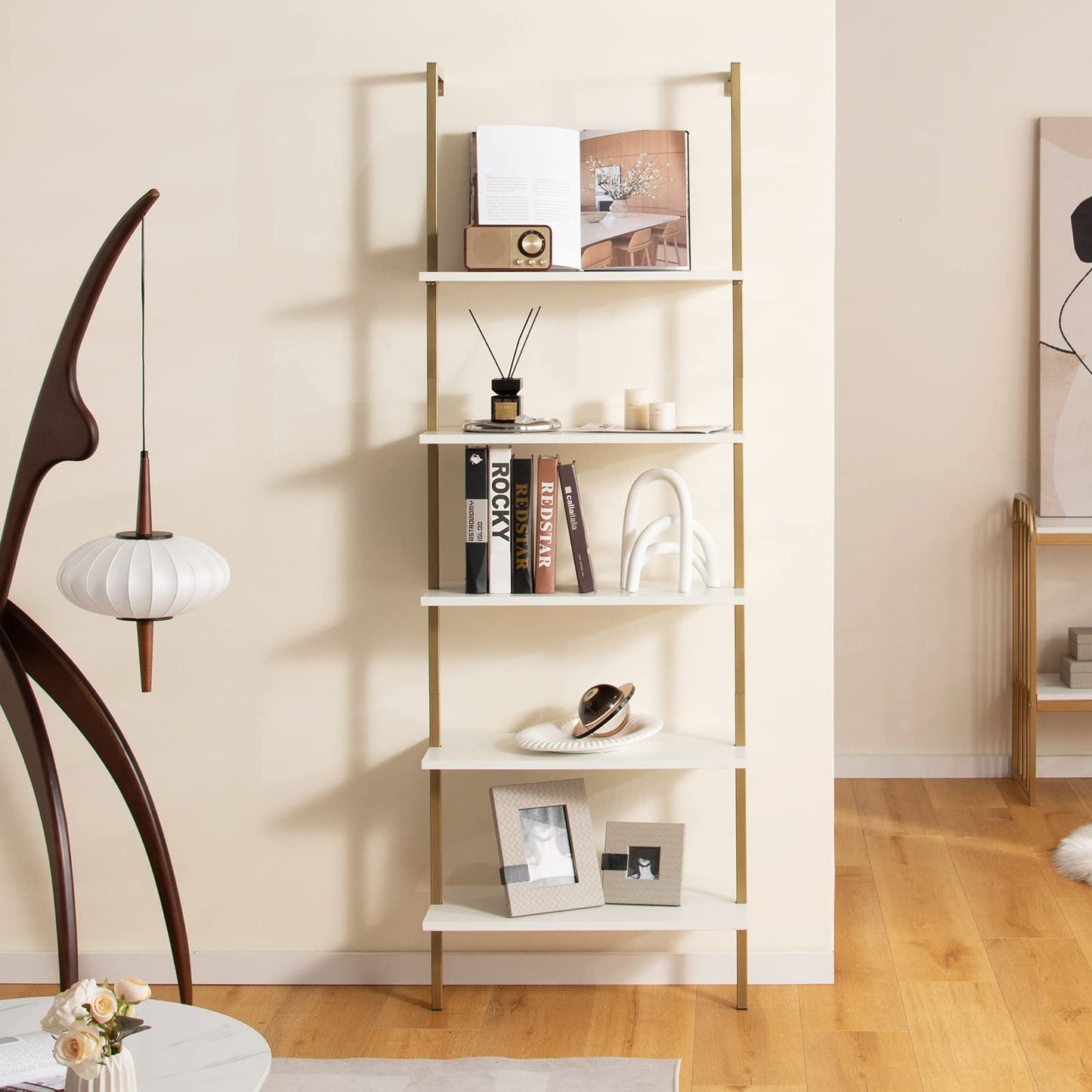 Tangkula 5-Tier Bookshelf Modern Wall Mounted Ladder Shelf