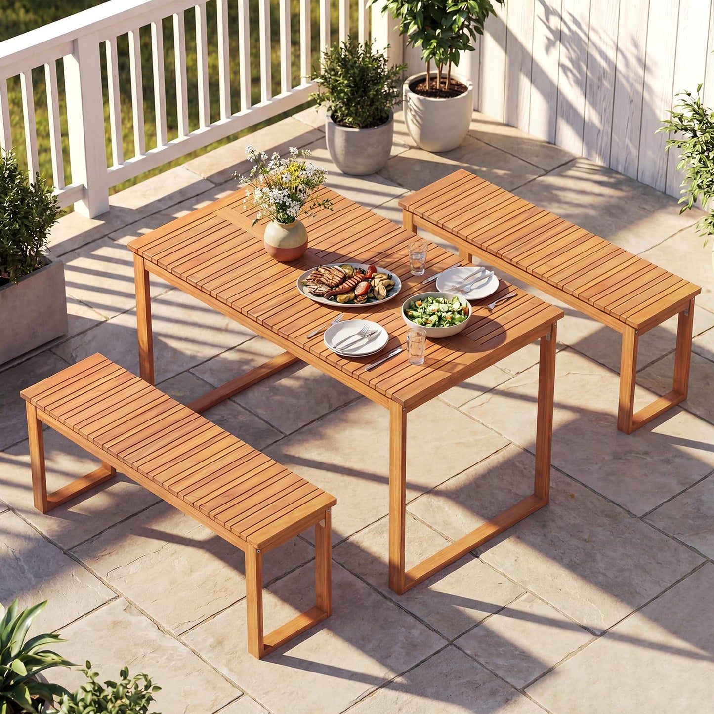 Tangkula 3 Pieces Patio Wooden Dining Set