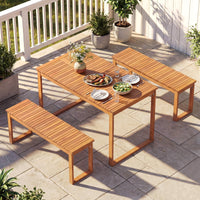 Tangkula 3 Pieces Patio Wooden Dining Set