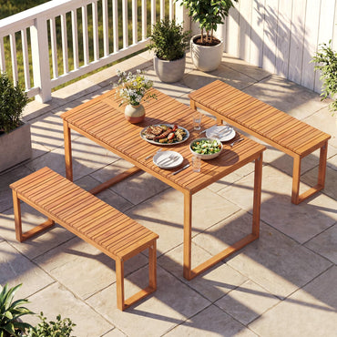 Ensemble de salle à manger Tangkula 3 pièces en bois pour patio
