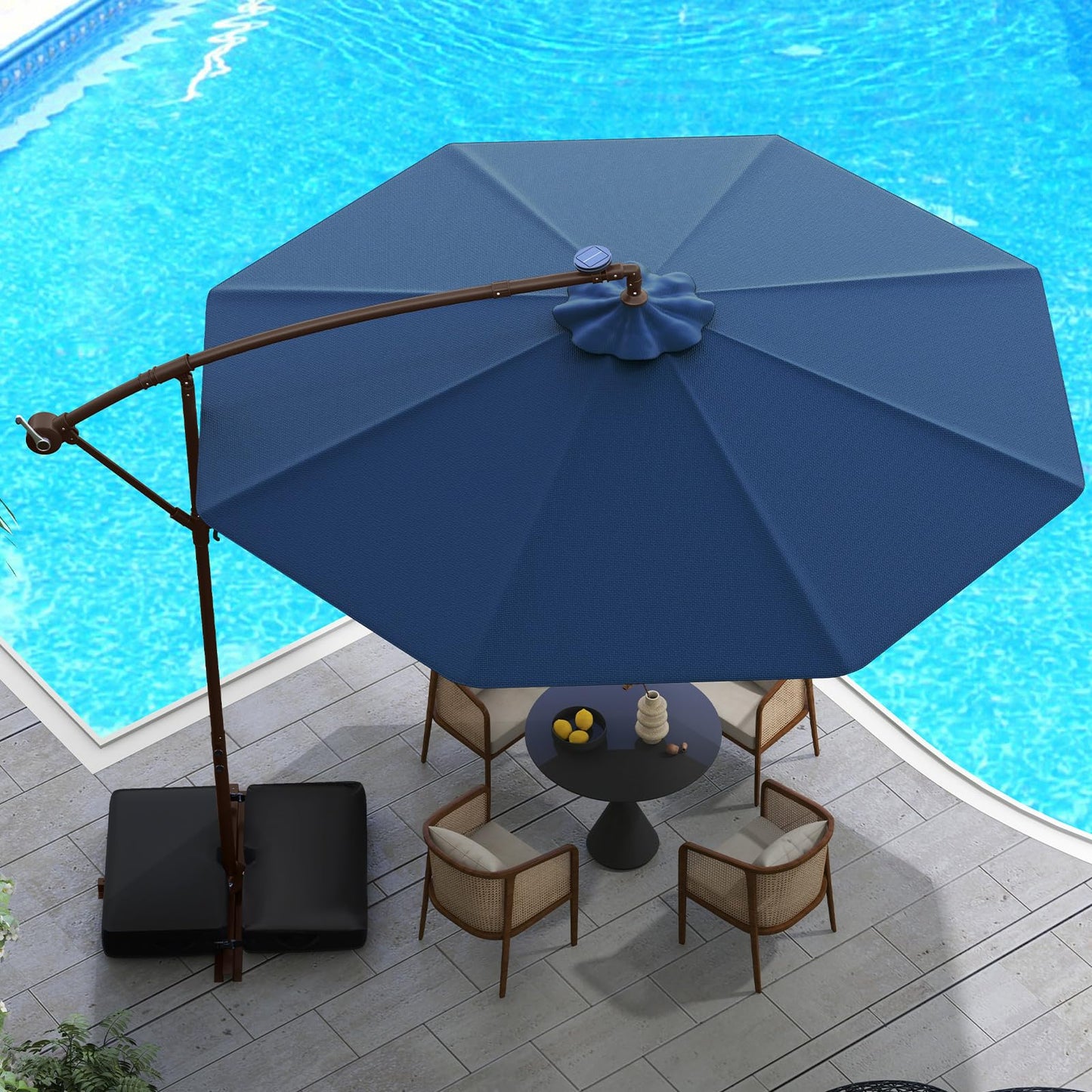 Tangkula 10FT Hanging Offset Umbrella with 32 LED Lights