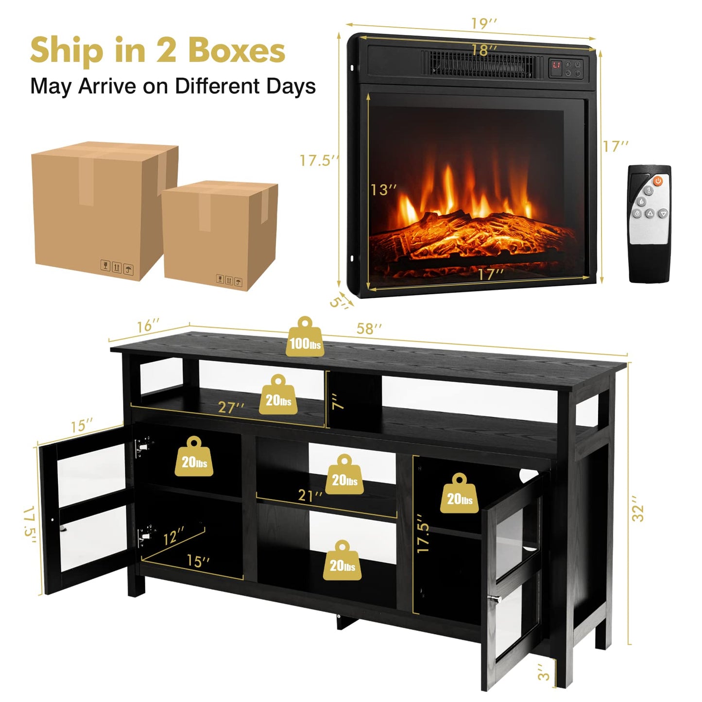 Tangkula Fireplace TV Stand with 18 Inches 1400W 5,000 BTU Electric Fireplace