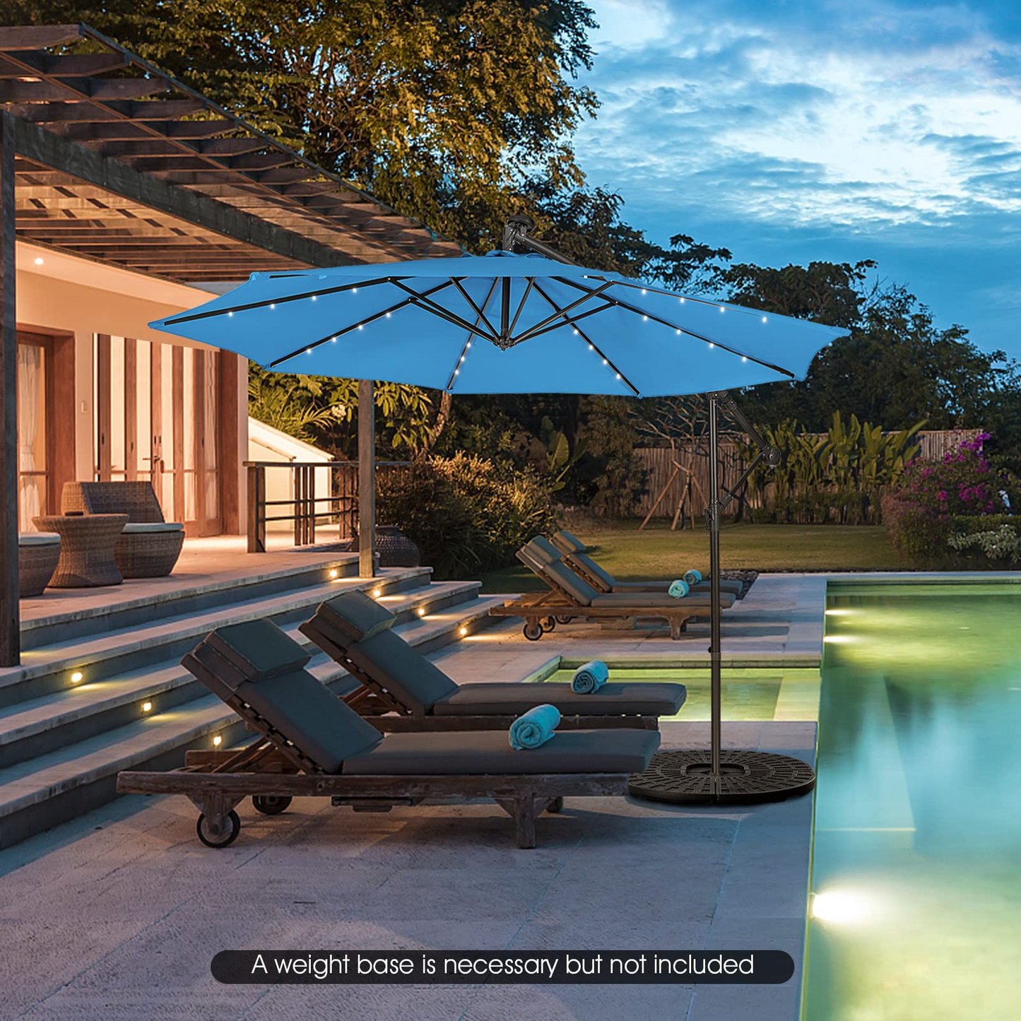 Tangkula 10 ft Cantilever Umbrella w/32 Solar-Powered LED Lights, Functional Tilting System & Hand-Crank Mechanism