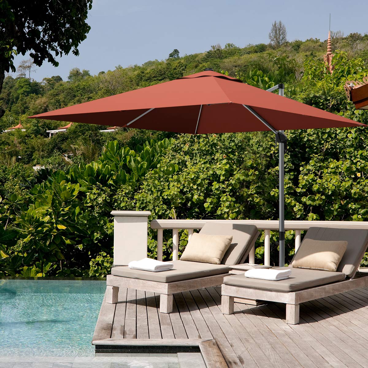Tangkula 10ft Patio Cantilever Umbrella w/Cross Base