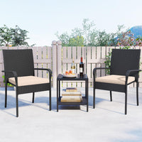Tangkula 3 Pieces Patio Furniture Set with 2 Tier Tempered Glass Tabletop Table