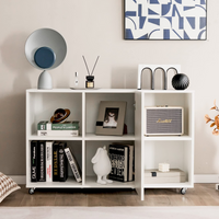 Tangkula Wood File Cabinet with Wheels, Mobile Storage Cabinet with 6 Compartments