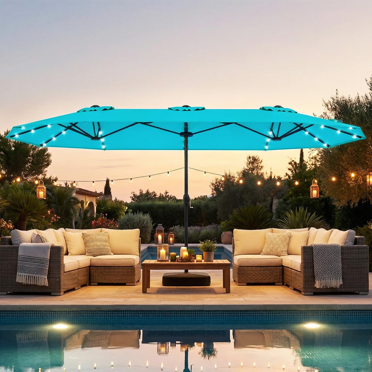 Tangkula 13FT Double-sided Patio Umbrella with Solar Lights