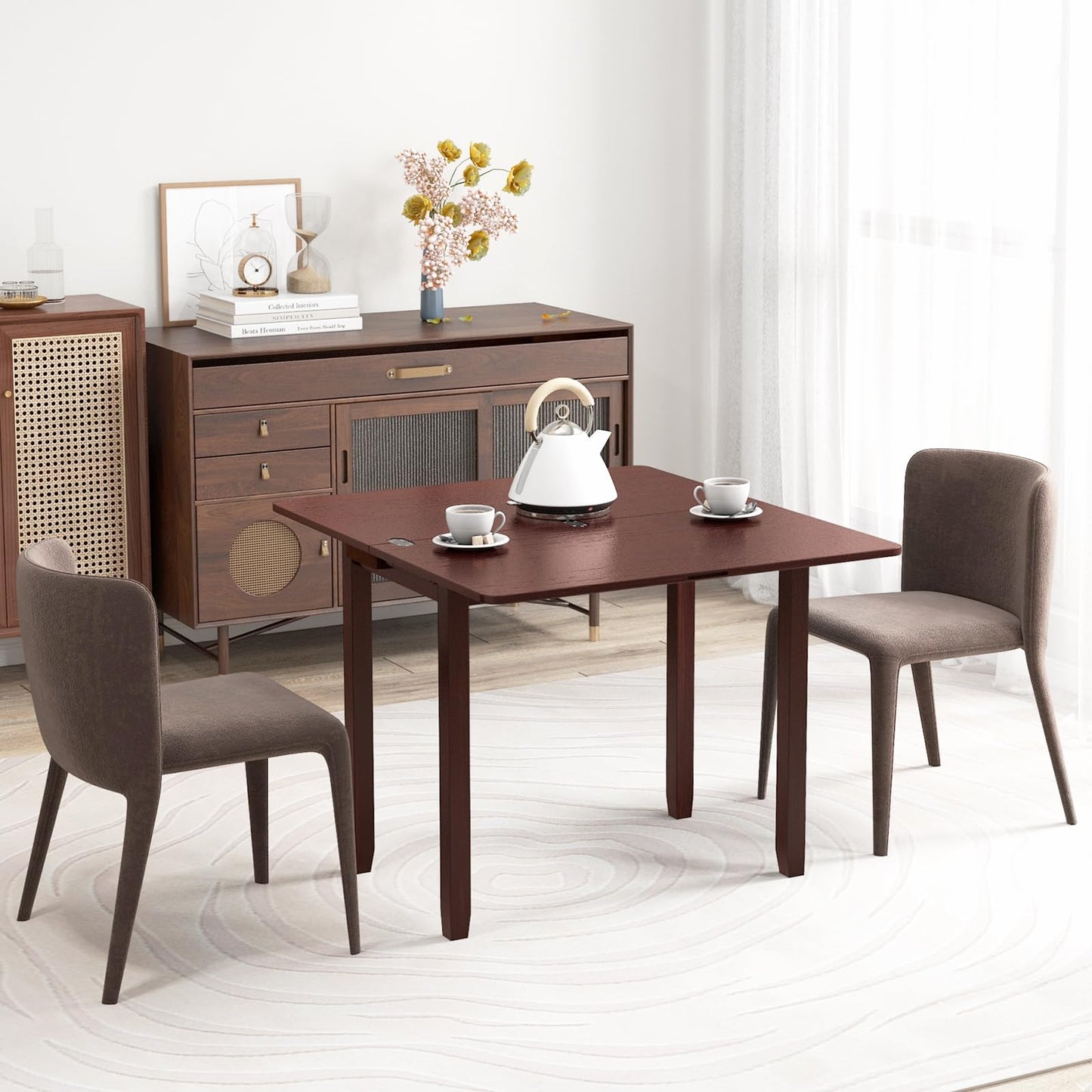 Tangkula 40" Foldable Dining Table w/Solid Rubber Wood Legs