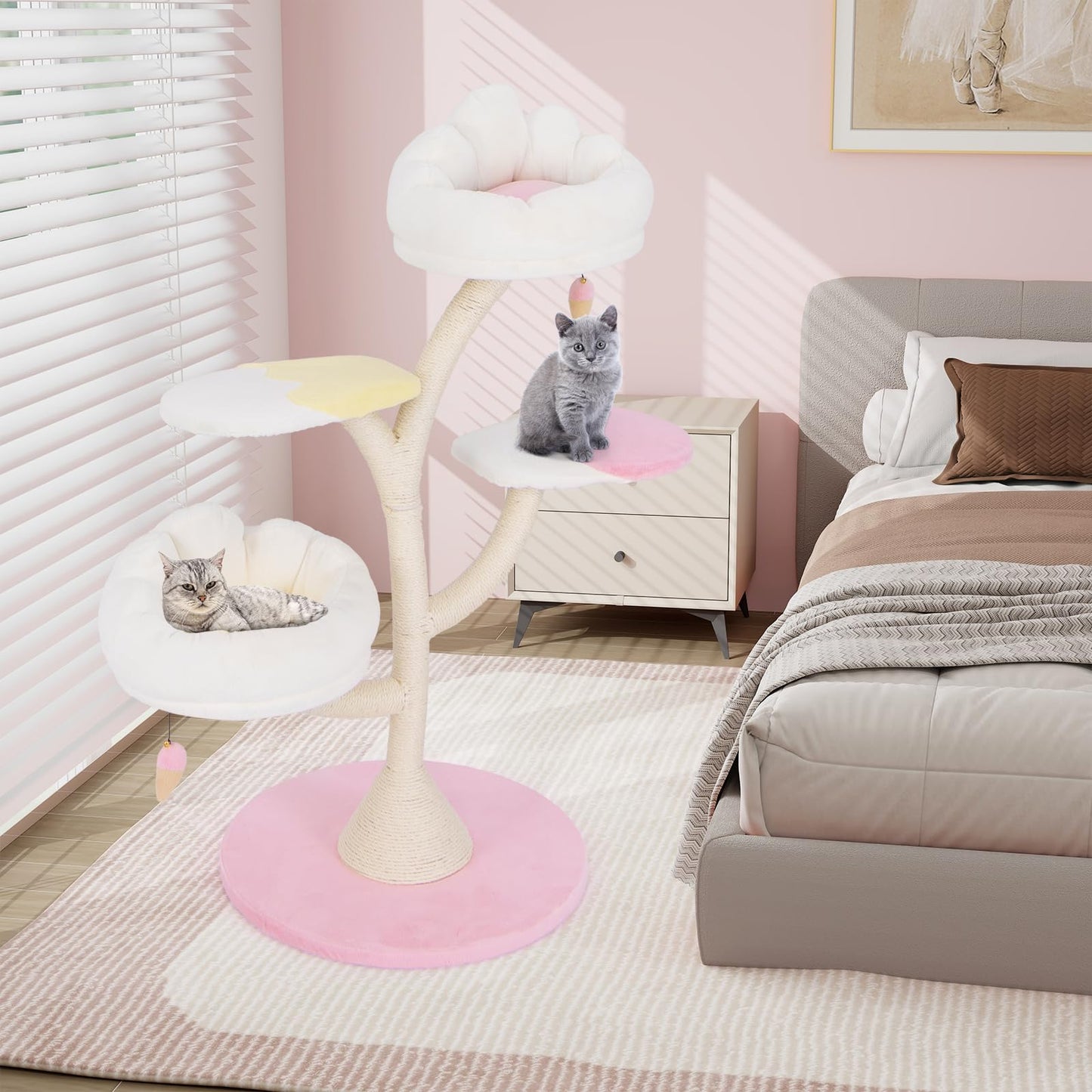 Tangkula Arbre à chat mignon multicouche de 123 cm avec poteaux à griffer recouverts de sisal