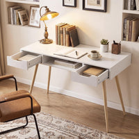 Tangkula Mid Century Modern Computer Desk with 2 Drawers & Open Center Storage