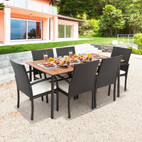 Tangkula Outdoor Dining Set with Acacia Wood Table and Wicker Rattan Armrest Chairs