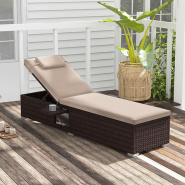 Tangkula Patio Rattan Chaise Lounge for Backyard