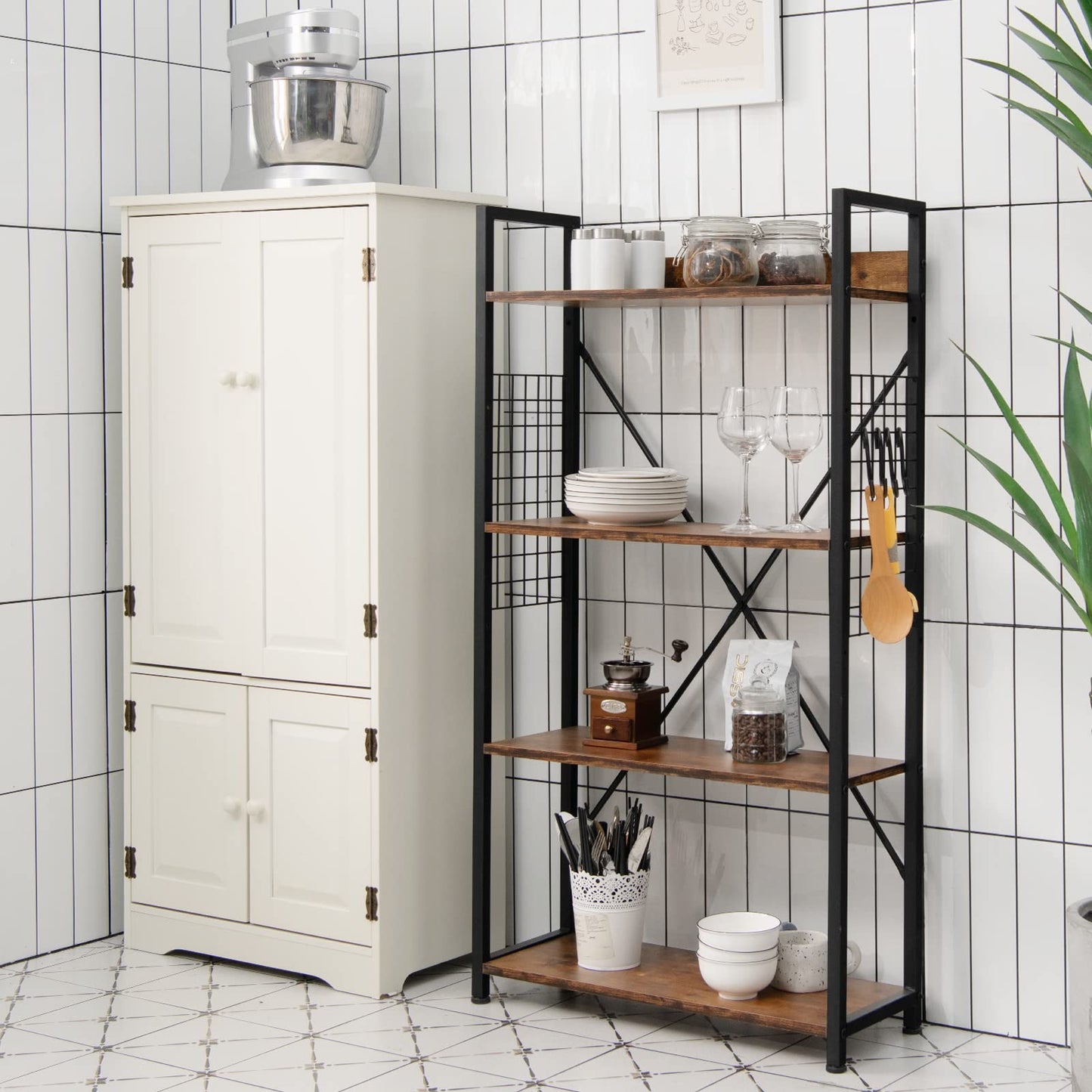 Étagère 4 niveaux Tangkula avec crochets en S pour la maison ou le bureau